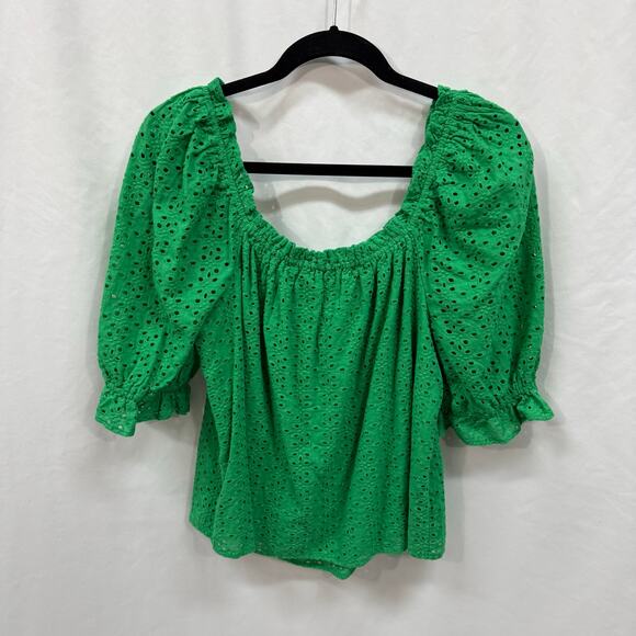Tuckernuck Pomander Place Kelly Green Eyelet Off Shoulder Ruffle Top Medium - Picture 5 of 6